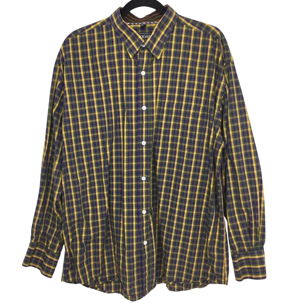 Bogari Preppy Casual Plaid Collared Button Down Men's Cotton Shirt 2XL
